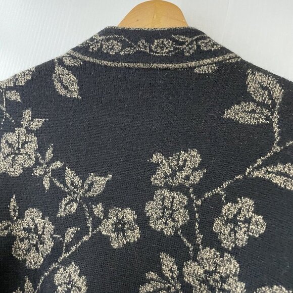 VTG Talbots Size S Black Gold Floral 100% Merino Wool Cardigan w/ Frog Closure - Picture 16 of 16